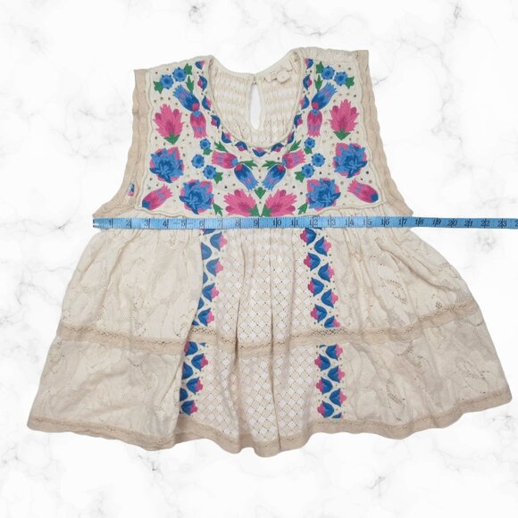 NWOT Anthropologie Let Me Be Sleeveless Embroidered Babydoll Blouse Blue Motif M - Picture 6 of 10
